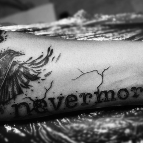 tattoo edgar allan poe raven nevermore dotwork