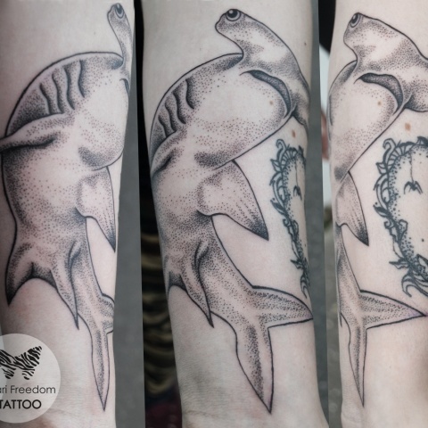 dotwork shark tattoo